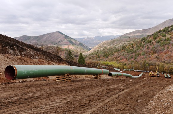 A Kinder Morgan pipeline under construction.