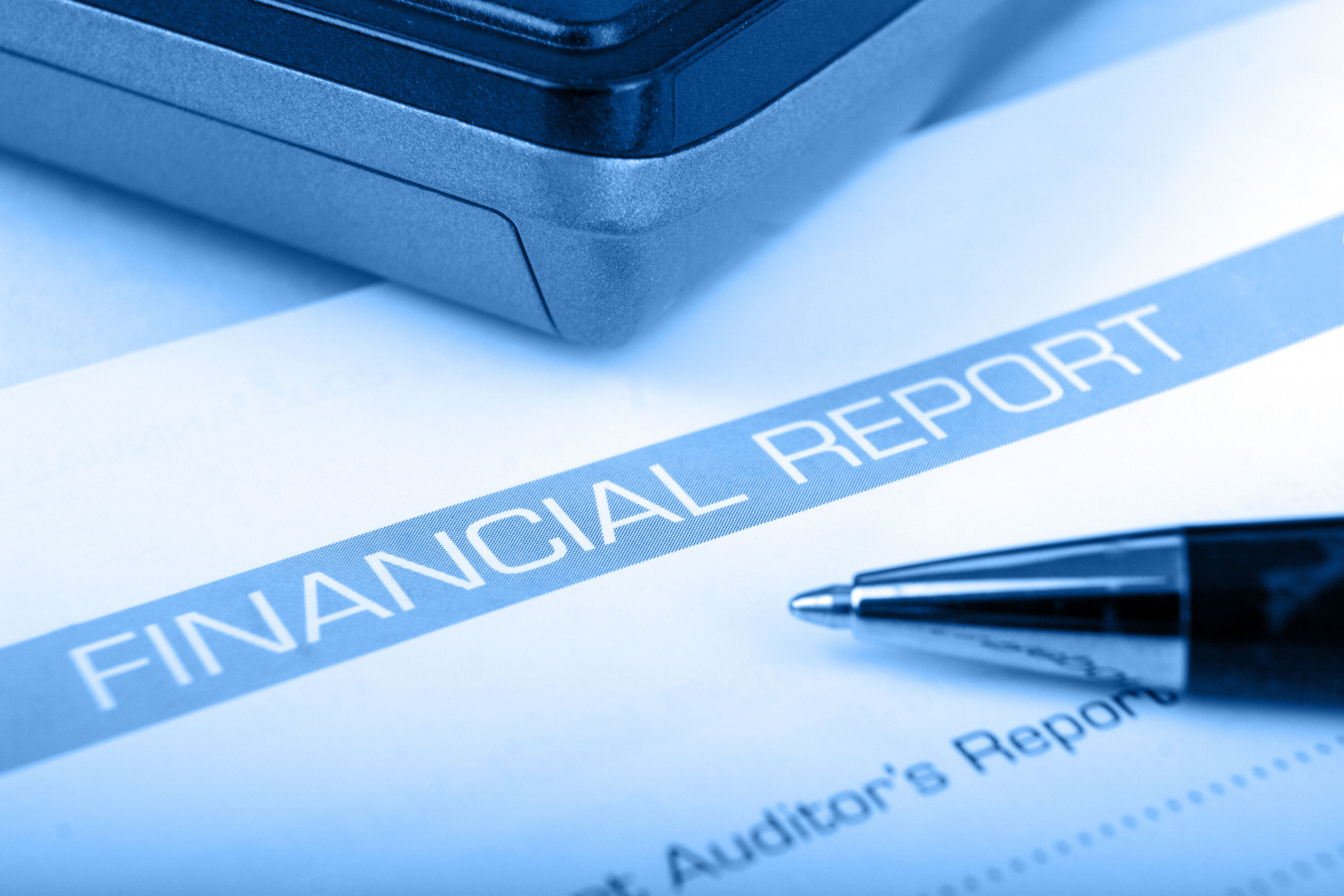 Financial report with blue overlay
