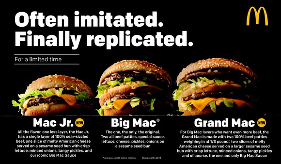 Comparing the Big Mac in size to a smaller and larger version.