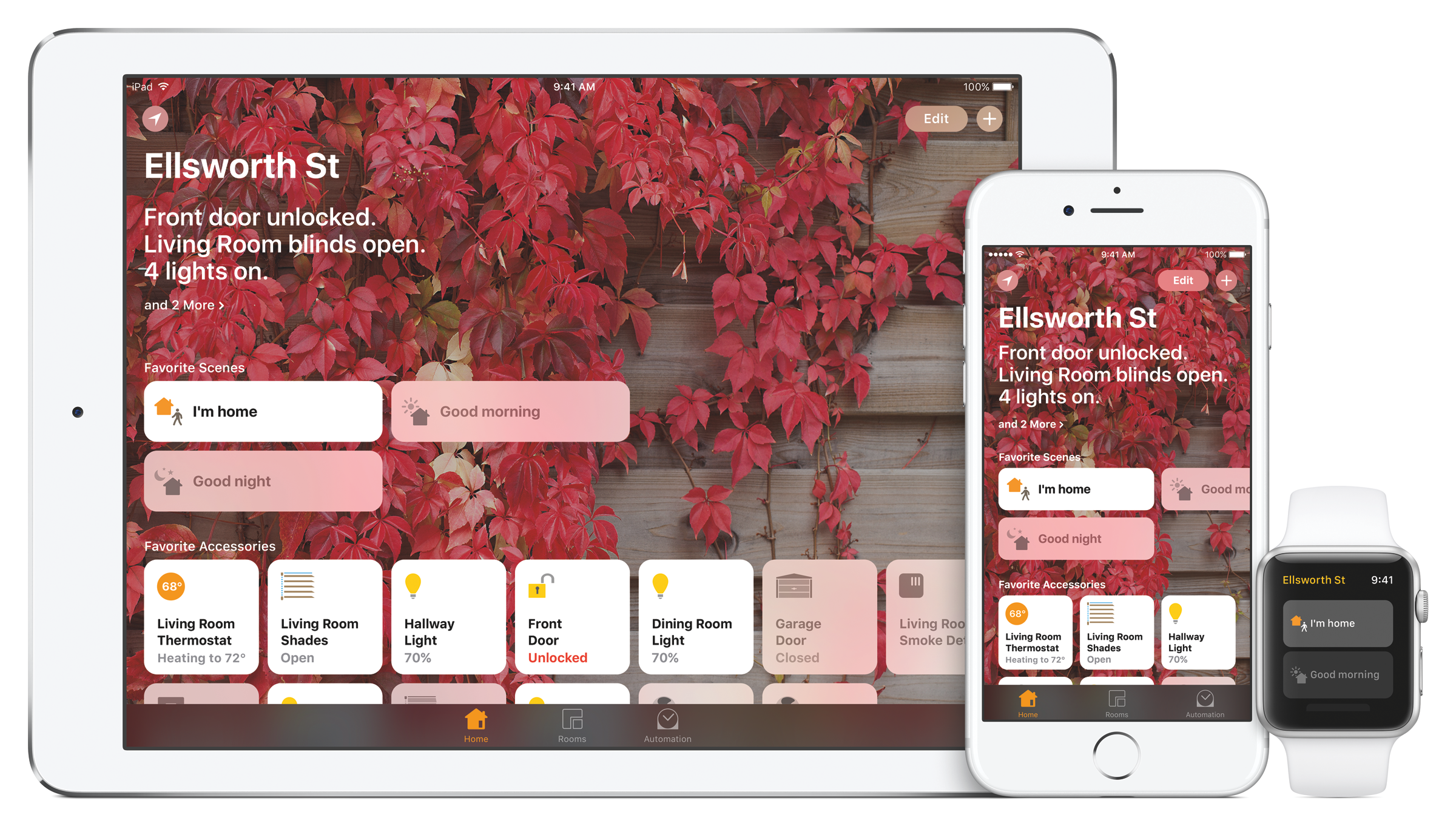A view of Apple's iOS 10 on an iPad, iPhone, and Apple Watch
