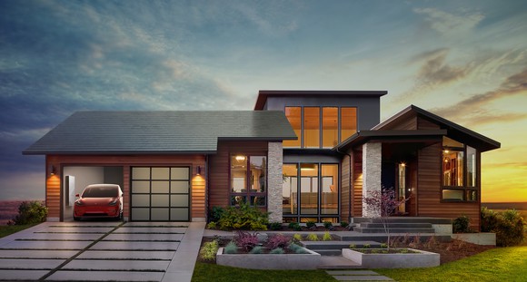 Home with solar system, Powerwall battery, and Model 3