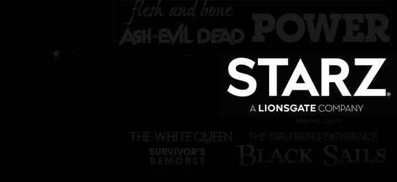 Starz Logo with show titles in background