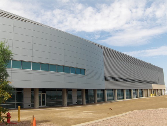 The outside of Intel's Fab 32 chip manufacturing plant in Arizona.