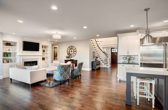 Living room with hardwood flooring.