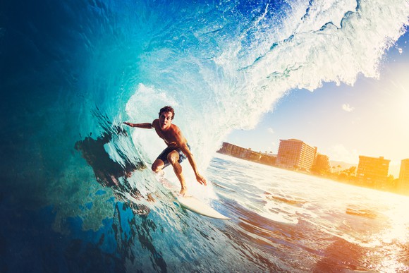 Surfer inside a wave