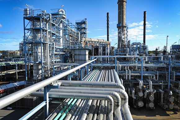 Oil refinery.