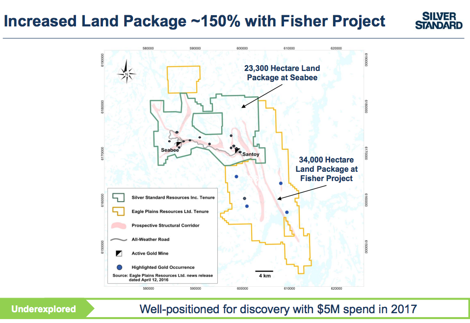 A map of the exploration opportunities at Silver Standard's SeaBee mine and adjacent areas.