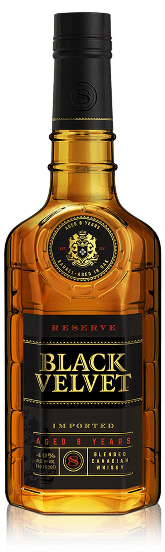 A bottle of premium Black Velvet whisky