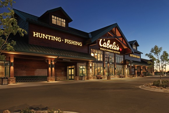 A Cabela's retail store at night