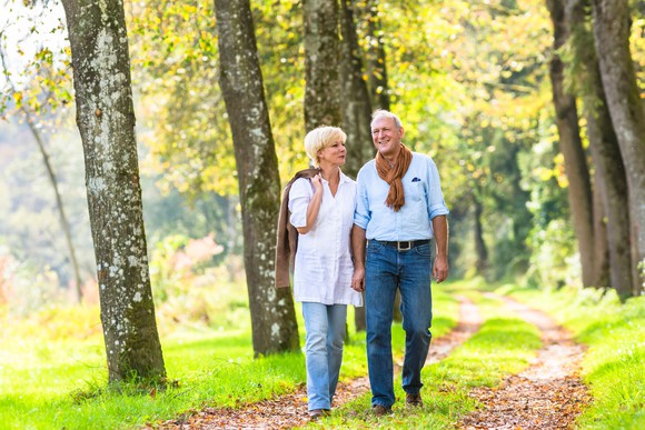 Senior couple going for a walk