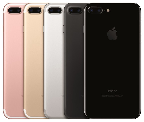 Apple's iPhone 7 Plus in five colors -- Rose Gold, Gold, Silver, Black, and Jet Black.