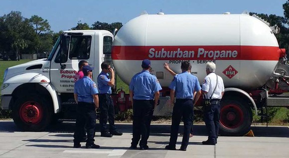 Suburban Propane truck with a fire team.
