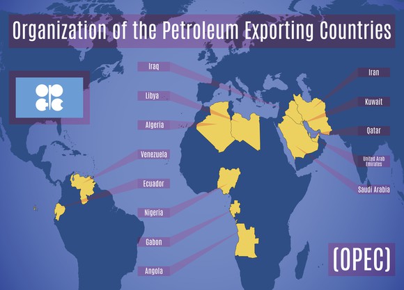 Map of OPEC countries.