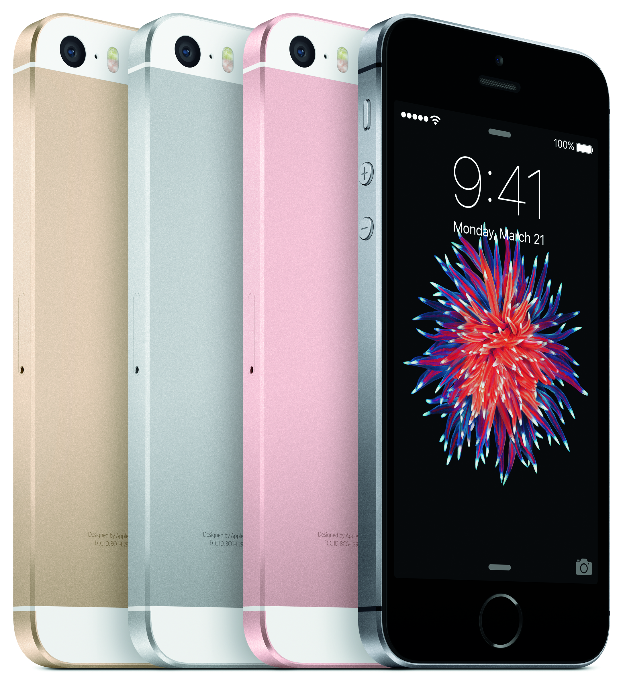 The iPhone SE in four different colors.