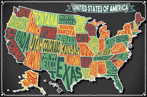 Detailed illustration of a United States of America on Vintage Handwriting BlackBoard