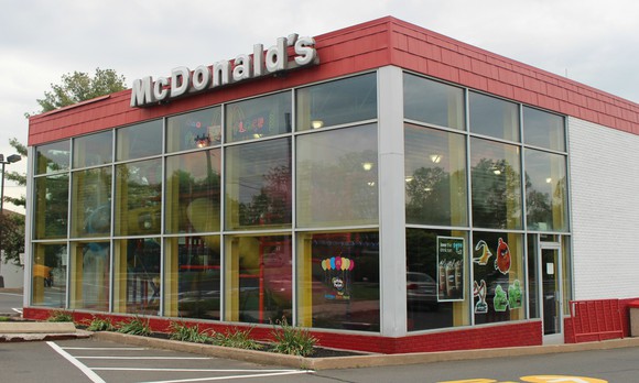 The outside of a McDonald's.