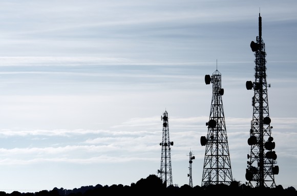 Telecommunications towers.