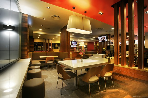 Contemporary, modern McDonald's restaurant interior.