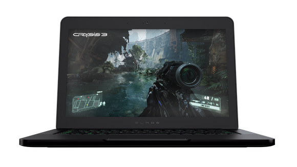A screen shot of the first-person shooter game "Crysis 3" on a laptop