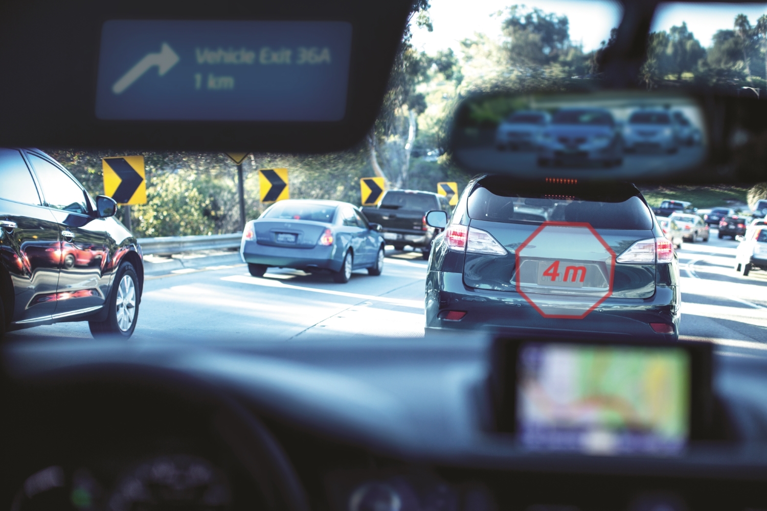 View of traffic from inside a self-driving car powered by Intel's and Mobileye's technology