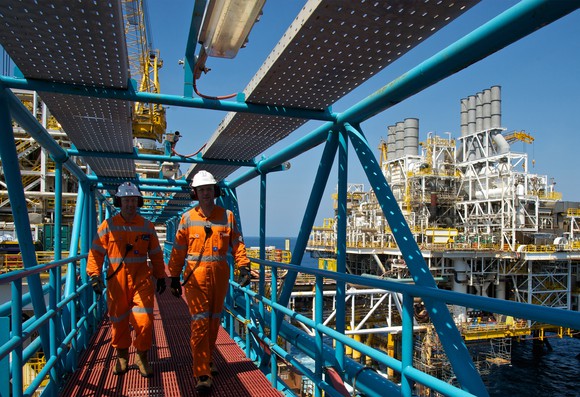Workers on an oil platform.