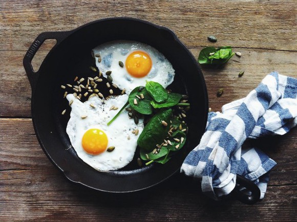Eggs in a skillet.