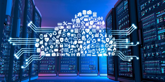A visualization of information in a data center.