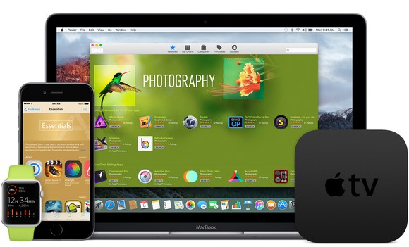 Apple app store on Mac, iPhone, Apple Watch, and Apple TV.