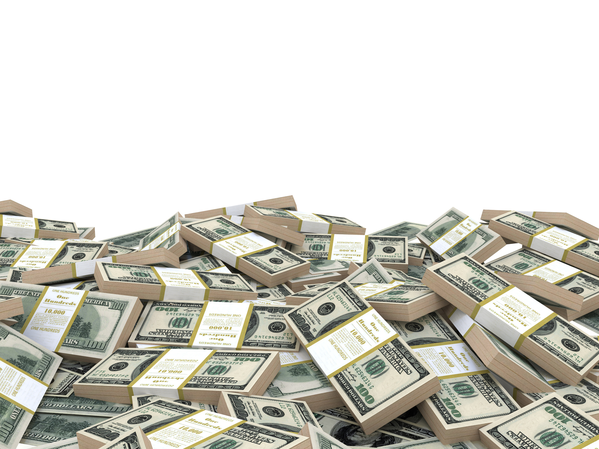 A pile of banded hundred-dollar bills.
