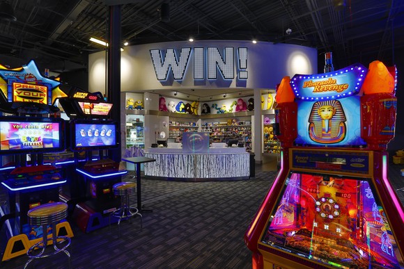 The video game arcade and prize-redemption center of a Dave & Buster's