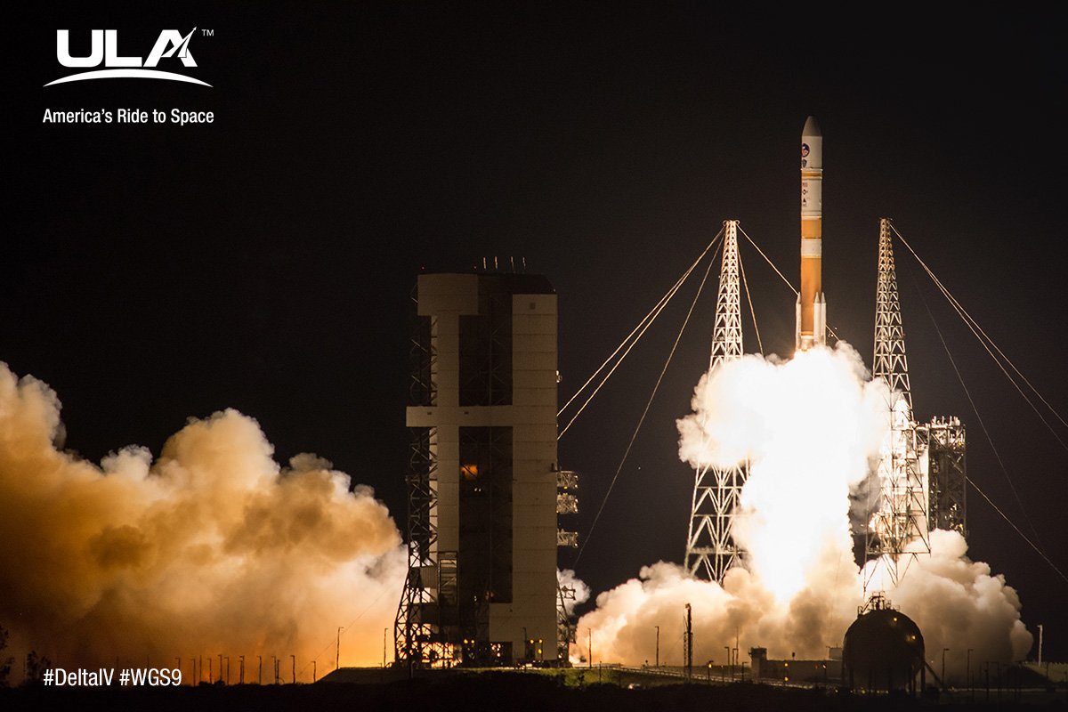 Delta IV at launch. Image imprinted with logo: "ULA: America's Ride to Space."