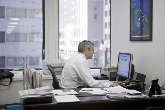 Older worker at a desk