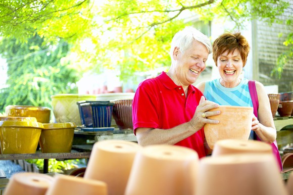 Retired couple shopping for antiques