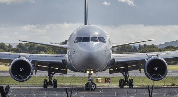 An airplane on the runway.