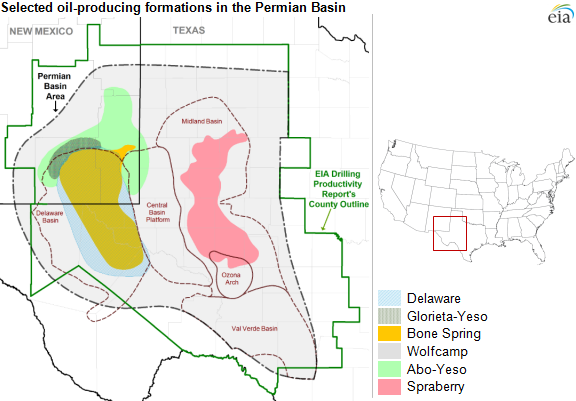 Map of the Permian Basin and associated shale plays.