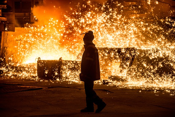 Smelting operation at furnace.