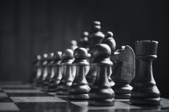 Chess pieces on a board
