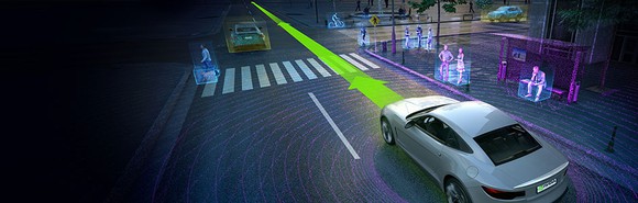 Artist rendering of a driverless car.