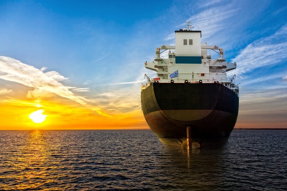 Big ship view from the stern at sea.