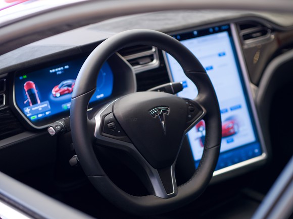 Tesla's interior, with its 17-inch touch display