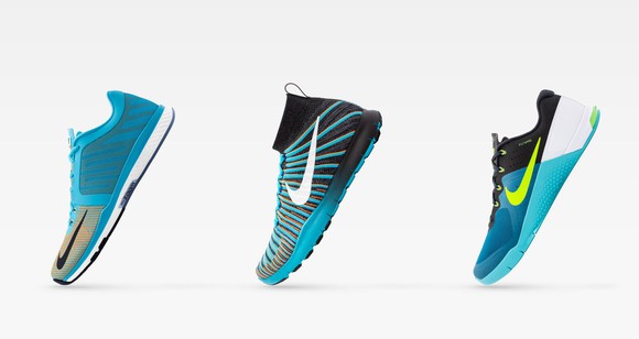 Three Nike training shoes.