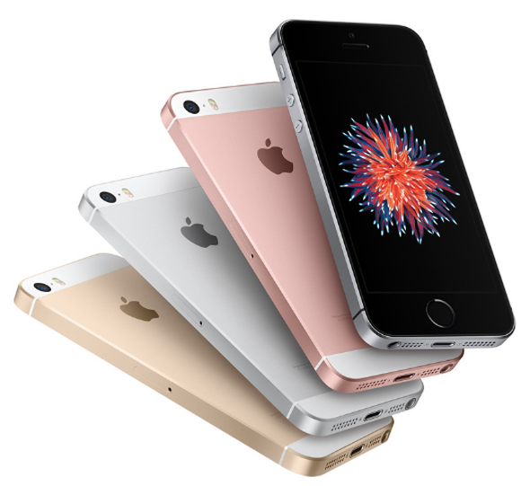 Image of an Apple iPhone SE in different colors.