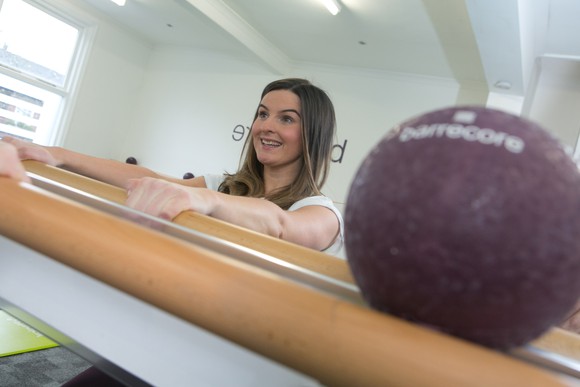 Woman with exercise ball.