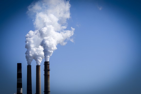 Steam rises from a power plant.