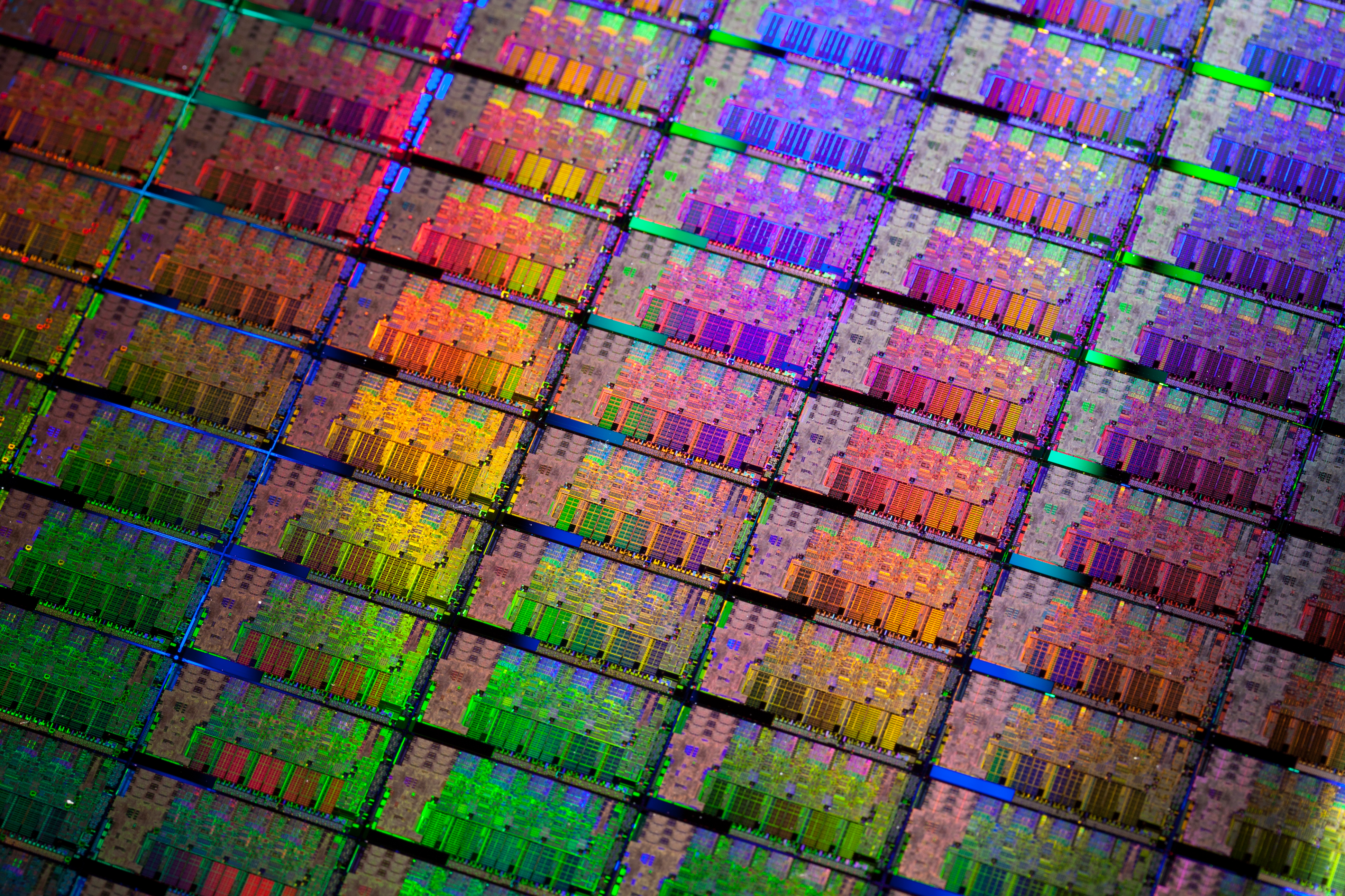 A wafer of Intel processors.