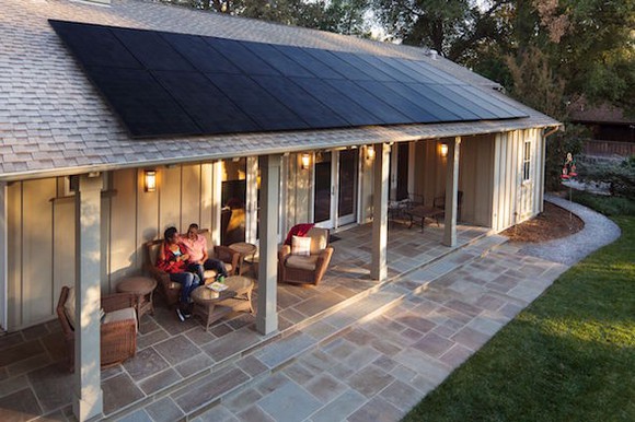 Solar panels on a single story home.