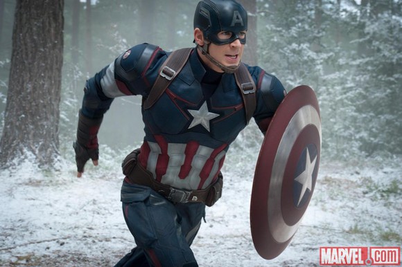 Captain America dashing through the snow.