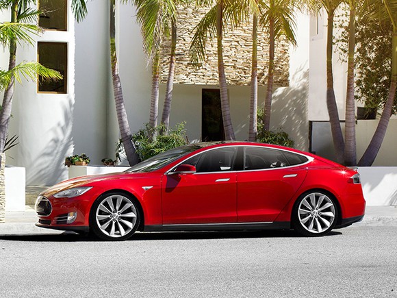 Bright red Tesla model S