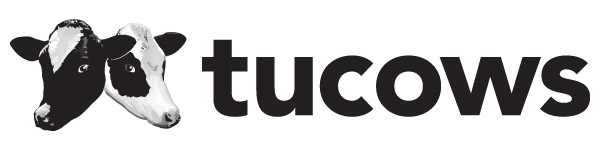 Tucows' logo, featuring the company name and the heads of two cows.