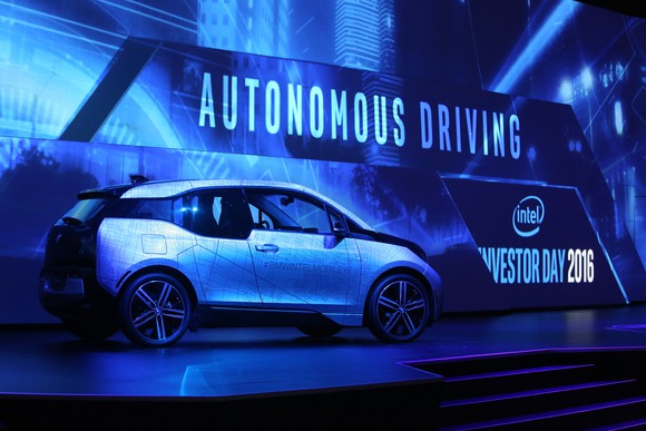 A BMW i3 at Intel's Investor Day conference.